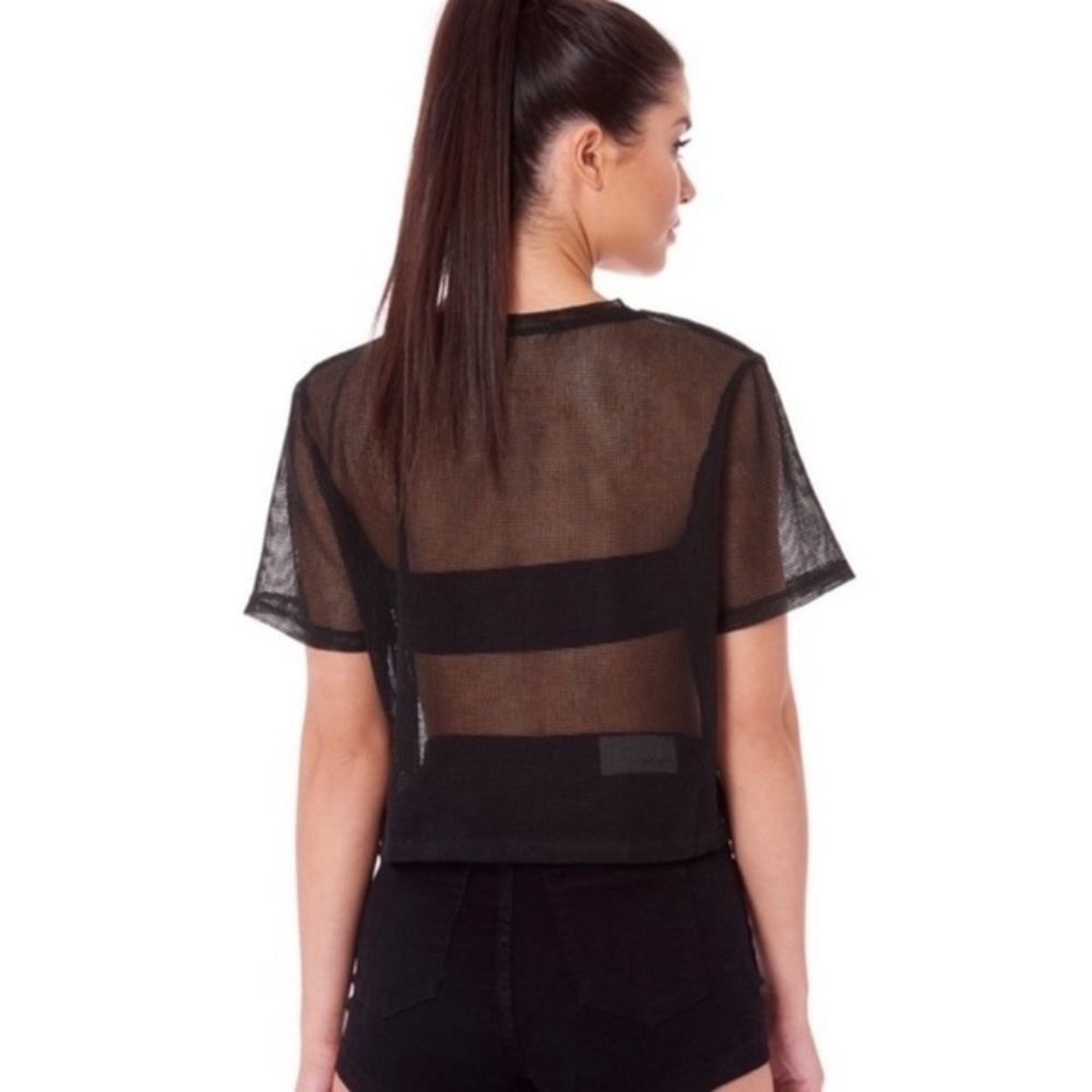 Emma & Sam Black Sheer Mesh Short Sleeve Tee